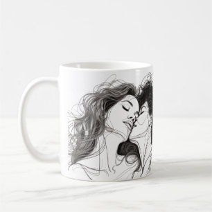 Lesbisk Kiss Line Art med en snygg bildtext Kaffemugg