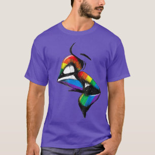 Lesbisk Läppar Kissing Rainbow Flagga Gay pride HB T Shirt