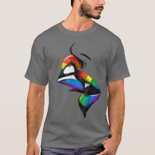 Lesbisk Läppar Kissing Rainbow Flagga Gay pride HB T Shirt