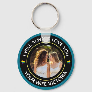 Lesbisk LGBTQ Photo Bröllop par Rainbow Anpassning Nyckelring