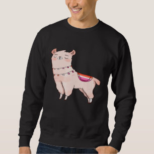 Lesbisk Llama Cute Animal Orange Rosa LGBTQ Gay Pr Lång Ärmad Tröja