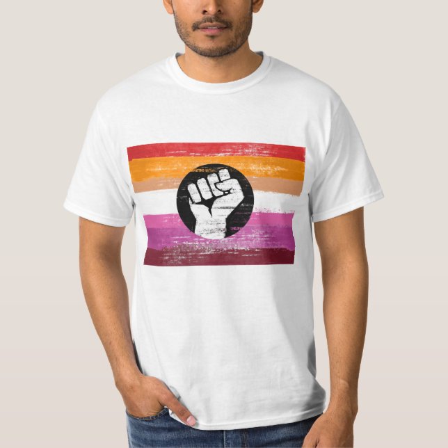 Lesbisk Målad Protestflagga T Shirt (Framsida)