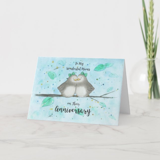 Lesbisk Morsa Föräldrarnas årsdag Cute Lovebird Kort (Framsida)