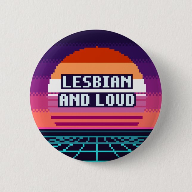 Lesbisk och högljudd Pride Pixel-knapp Knapp (Framsida)