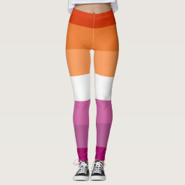 Lesbisk Orange Rosa Fuchsia White Stripe LGBT Leggings
