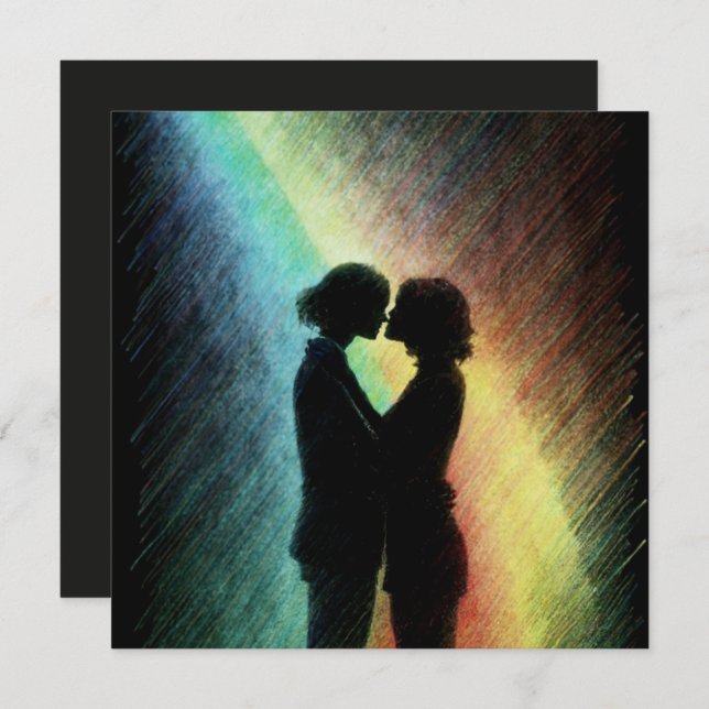 Lesbisk par i regnbåge julkort (Fram/baksida)