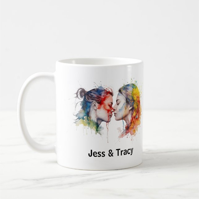 Lesbisk par kiss Pride Month Mugg, anpassad Kaffemugg (Vänster)