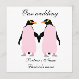 Lesbisk, Pastel Penguins bröllopsinbjudan Inbjudningar