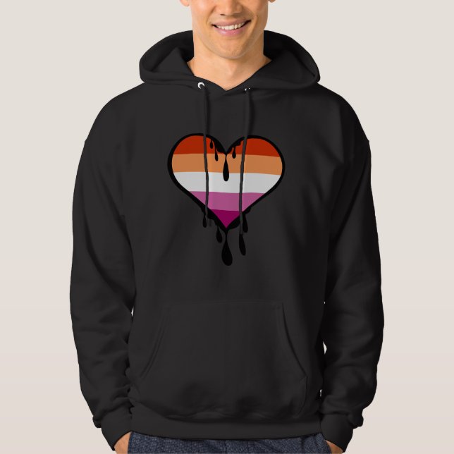 Lesbisk Pride - dropphjärta Hoodie (Framsida)