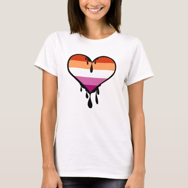 Lesbisk Pride - dropphjärta T Shirt (Framsida)