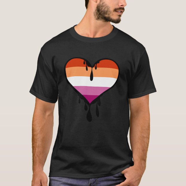 Lesbisk Pride - dropphjärta T Shirt (Framsida)