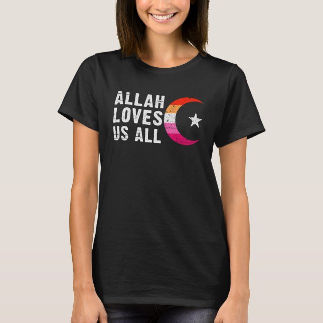 Lesbisk Pride Flagga Hilal Crescent måne Islam T Shirt (Framsida)