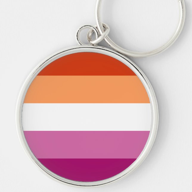 Lesbisk Pride Flagga LGBTQ Rund Silverfärgad Nyckelring (Framsidan)