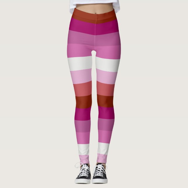 Lesbisk Pride Flagga LGBTQ+ Vågrät Rand Leggings (Framsida)