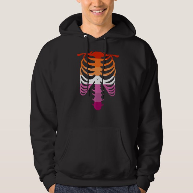 Lesbisk Pride Flagga Skeleton Lesbisk Hoodie (Framsida)