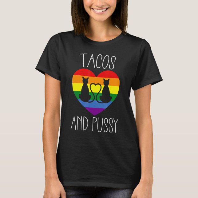 Lesbisk Pride Gay pride Saker, Katter och Tacos Äl T Shirt (Framsida)