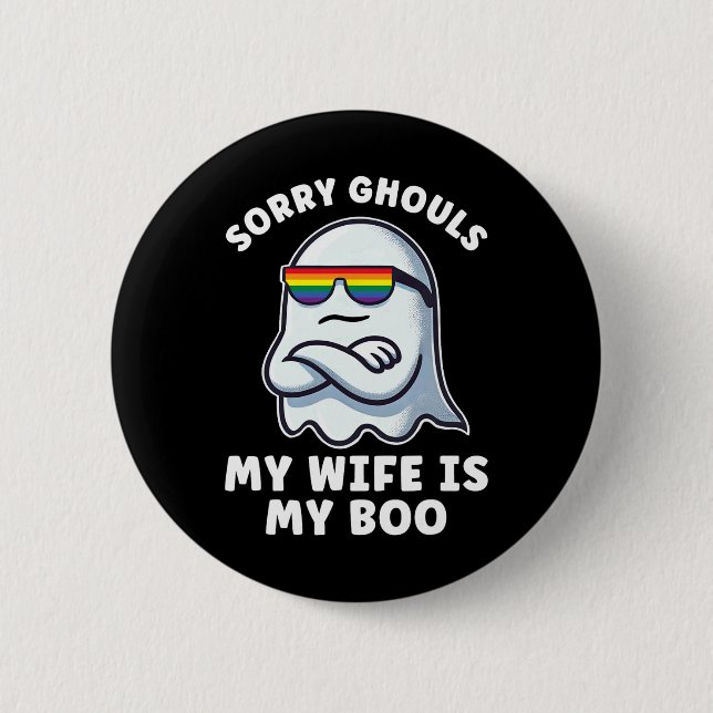 Lesbisk Pride Halloween Ghost Women Min fru är min Knapp (Framsida)