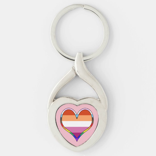 Lesbisk Pride Heart Twisted Heart Silverfärgad Nyckelring (Framsidan)