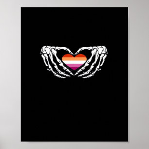 Lesbisk Pride Skeleton Halloween WLW Goth Heart Cl Poster