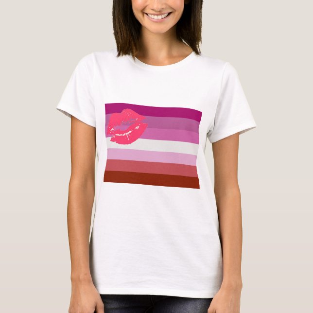 Lesbisk prideflagga för läppstift t shirt (Framsida)