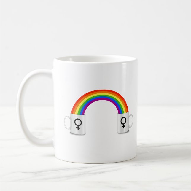 Lesbisk regnbågskaffe möte kaffemugg (Vänster)
