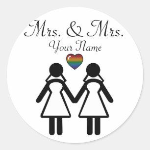 Lesbisk Silhouette Brides with Rainbow Heart Runt Klistermärke