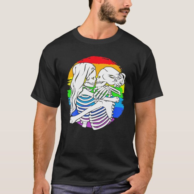 Lesbisk Skeleton par - Lesbisk Pride för fett T Shirt (Framsida)