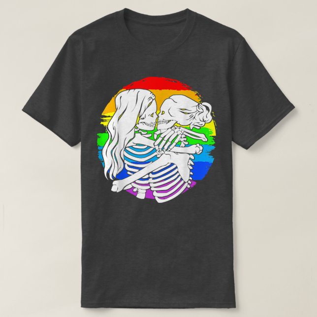 Lesbisk Skeleton Pride med par Lesbiskar för Hallo T Shirt (Design framsida)