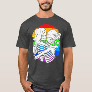 Lesbisk Skeleton Pride med par Lesbiskar för Hallo T Shirt