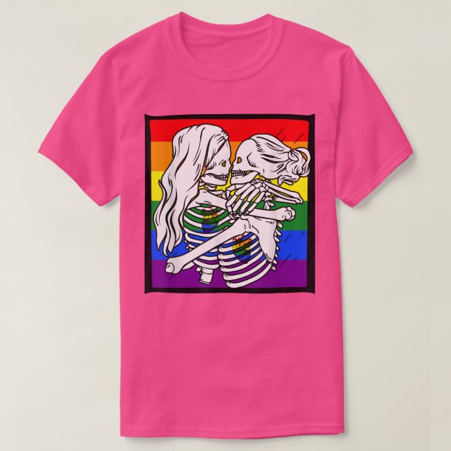 Lesbisk skelett Lesbisk Pride Rainbow Hum T Shirt (Design framsida)