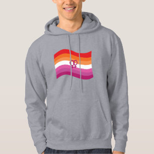 Lesbisk solnedgång kärlek stolthet vågig flagga hoodie