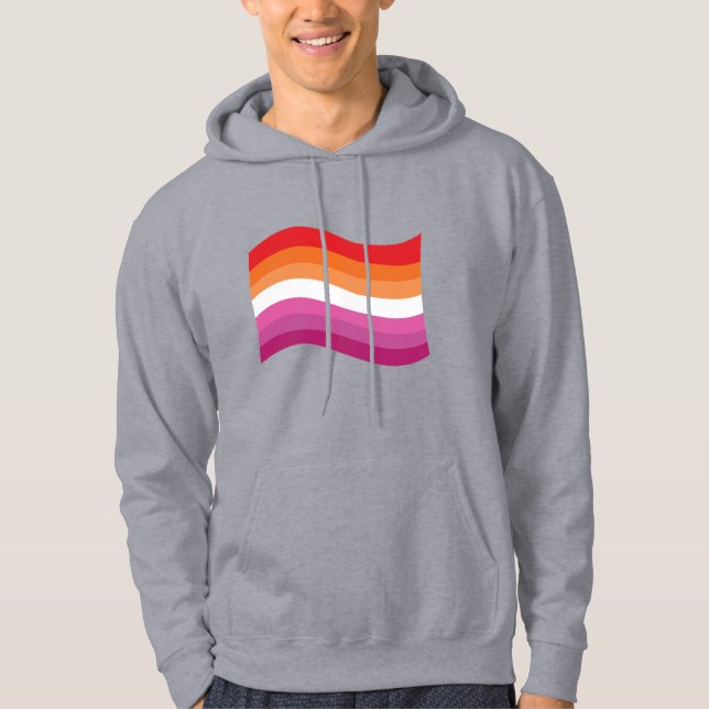 Lesbisk Solnedgång Pride Vågig Flagga Hoodie (Framsida)
