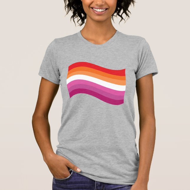 Lesbisk Solnedgång Pride Vågig Flagga T Shirt (Framsida)