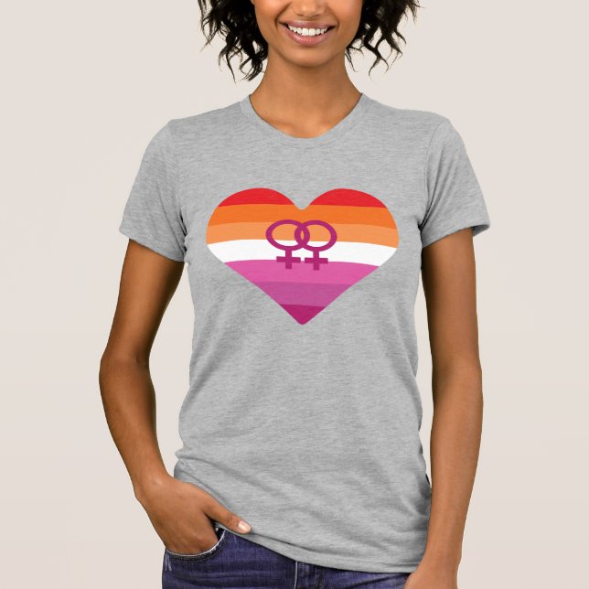 Lesbisk solnedgång WLW Hjärta T Shirt (Framsida)