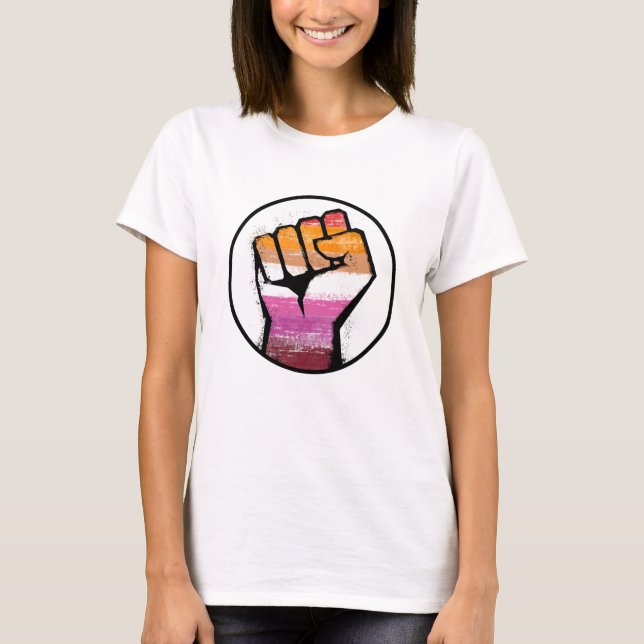 Lesbisk stolthet knytnäve cirkel t shirt (Framsida)