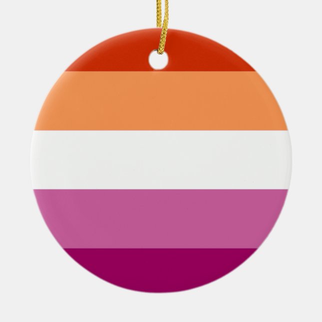 Lesbisk stolthetsflagga (5 ränder) julgransprydnad keramik (Framsidan)