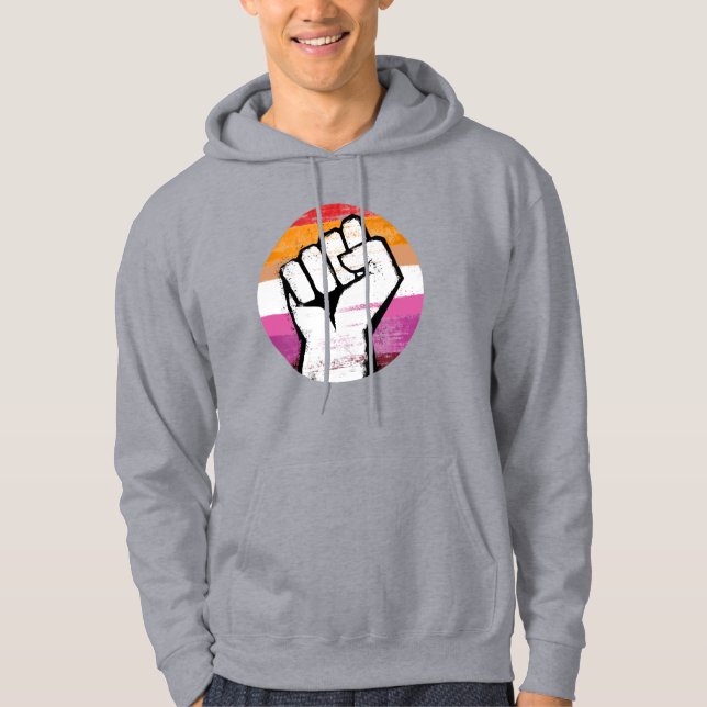 Lesbisk stolthetsnäve cirkeltryck hoodie (Framsida)