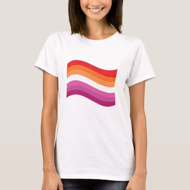 Lesbisk Sunset Pride Vågig Flagga T Shirt (Framsida)