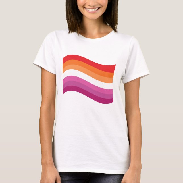 Lesbisk Sunset Pride Vågig Flagga T Shirt (Framsida)