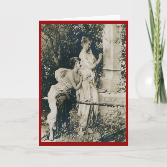 Lesbisk Valentine Girls Vintage Helgkort (Framsida)