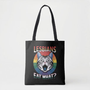 Lesbiska äter vad katt humor LGBTQ-pristidig flagg Tygkasse