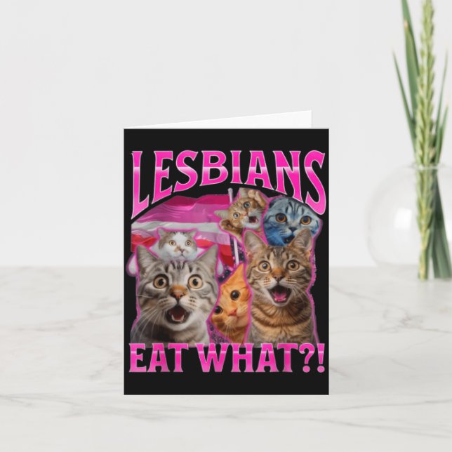 Lesbiska äter Vad_ Rolig Katt Ofrälse Hbtq Pride Kort (Framsida)