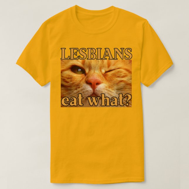 Lesbiska äter Vad? Rolig Orange Katt  T Shirt (Design framsida)