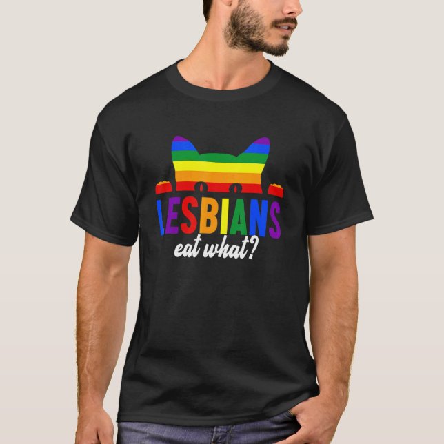 Lesbiska äter vilken katt regnbåge t shirt (Framsida)