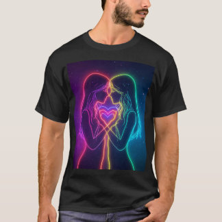 Lesbiska neonhjärtan t shirt
