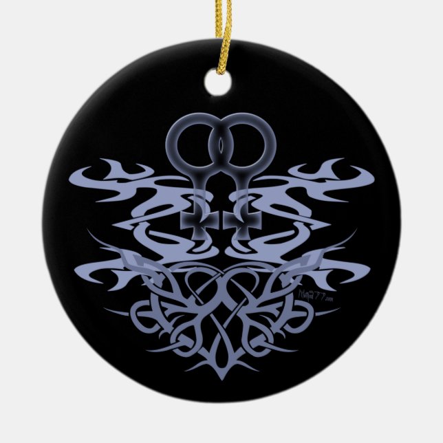 Lesbiska stam- hjärtaanpassningsbarprydnadar julgransprydnad keramik (Framsidan)