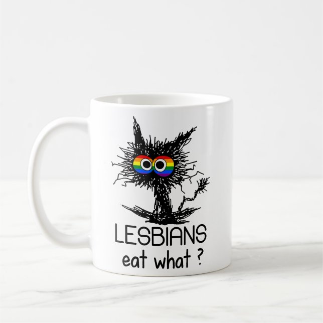 Lesbiskar Ät Pridet Cat Funny Humor Pun LGBTQ Kaffemugg (Vänster)