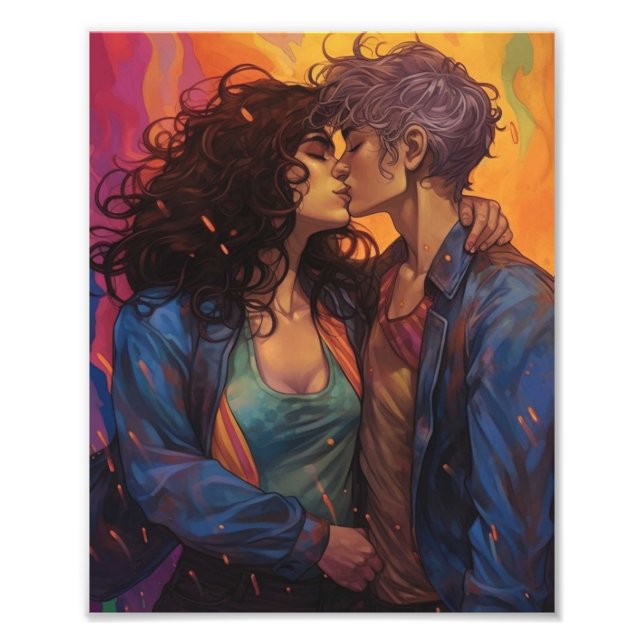 Lesbiskar i Kärlek vackra kvinnor par Fototryck (Framsidan)