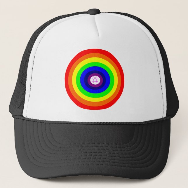 Lesbiskar Round Rainbow Hat Truckerkeps (Framsida)