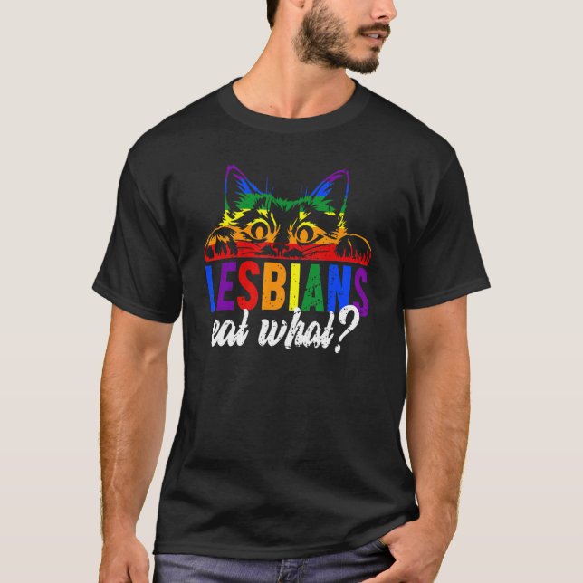 Lesbiskar som äter vad katt regnbåge katt t shirt (Framsida)